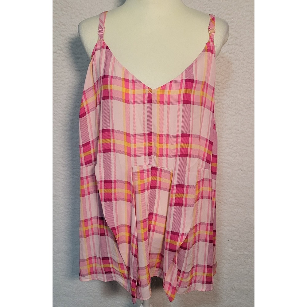 Torrid Womens Tank Top Sz 3 V-Neck Sleeveless Adjustable Straps Pink Yellow 1719